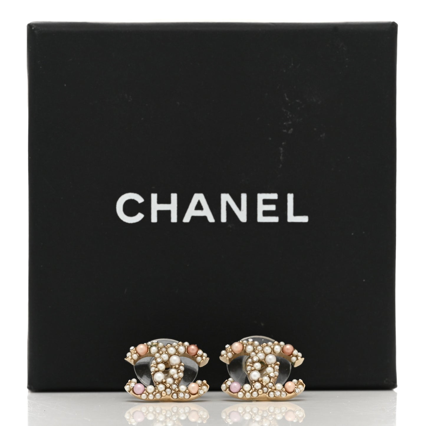 Pearl Crystal CC Charms Stud Earrings Light Gold Pink