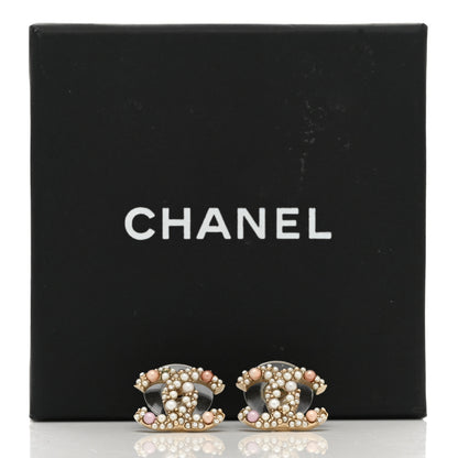 Chanel Pearl Crystal CC Charms Stud Earrings Light Gold Pink 5 of 5