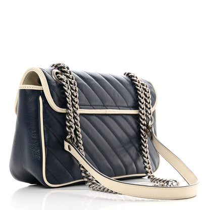 Gucci Vintage Effect Calfskin Matelasse Diagonal Small Torchon GG Marmont Shoulder Bag Blue Agata Mystic White 3 of 11