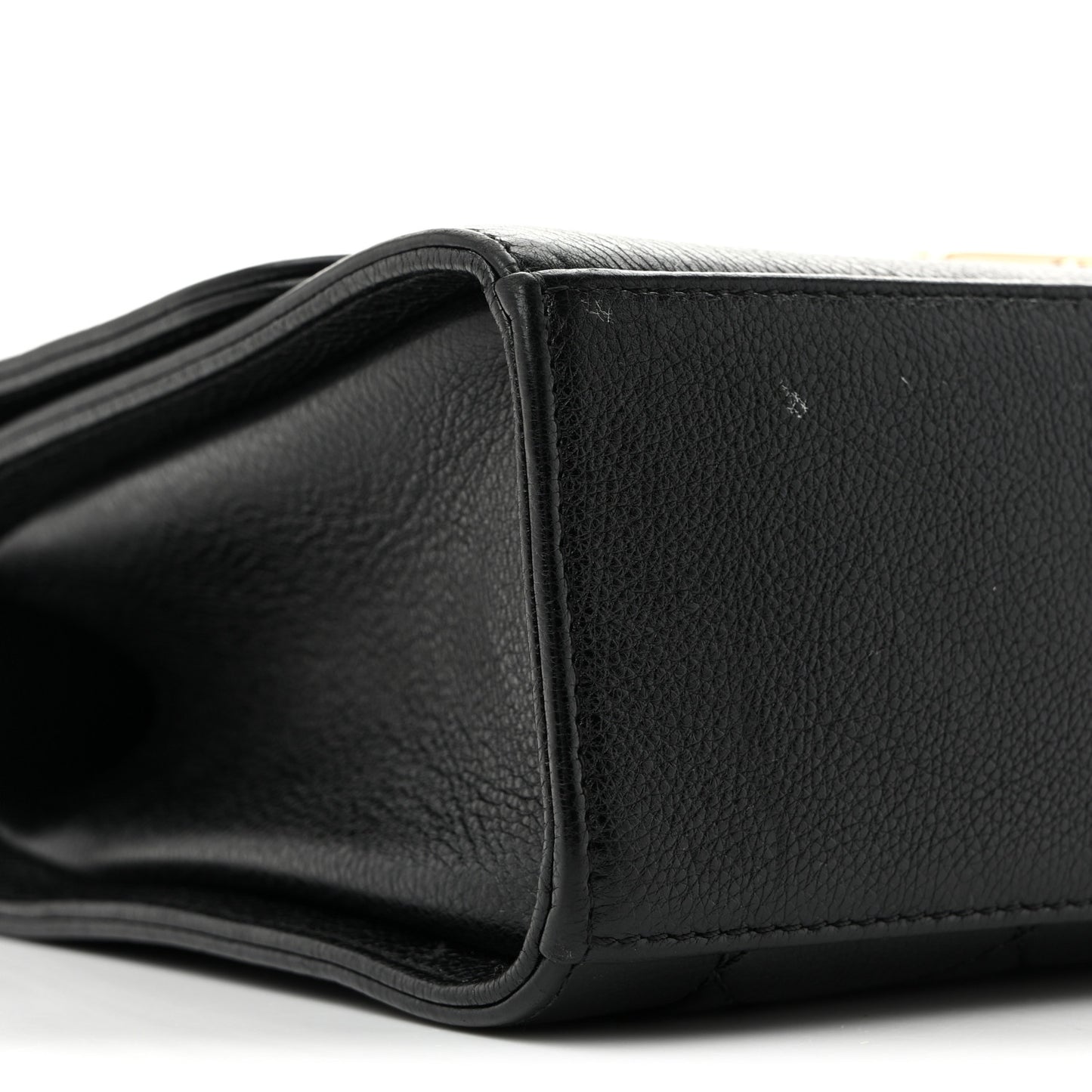 Grained Calfskin Quilted Medium Label Click Flap Bag Black