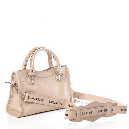 Balenciaga Agneau Classic Silver Hardware Mini City Logo Strap Beige Tapioca 3 of 9