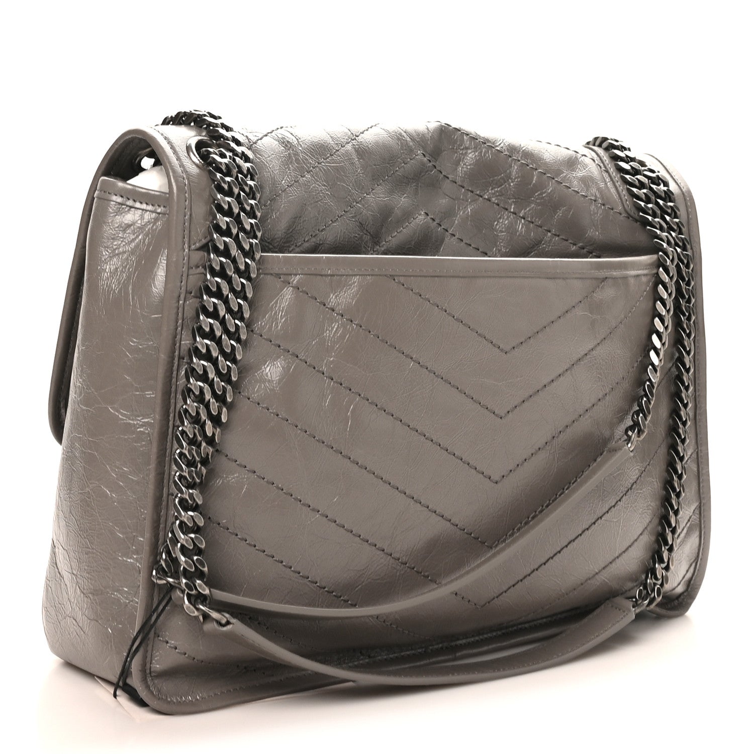 Saint Laurent Crinkled Calfskin Matelasse Monogram Large Niki Chain Satchel Fog 3 of 10