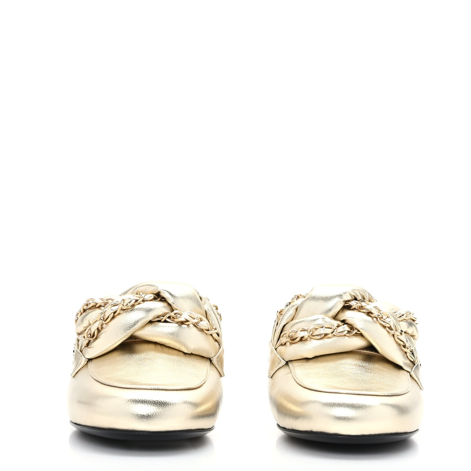 Chanel Metallic Lambskin Chain Braided Mules 36 Light Gold 2 of 8