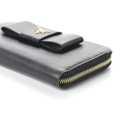 Prada Saffiano Fiocco Bow Zip Around Wallet Black 7 of 10