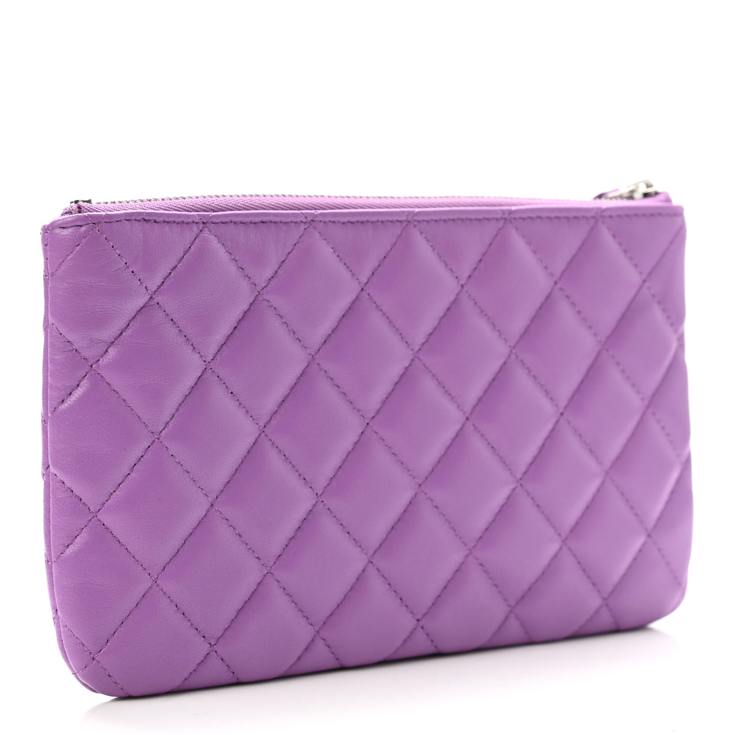 Lambskin Quilted Zipped Pouch Purple