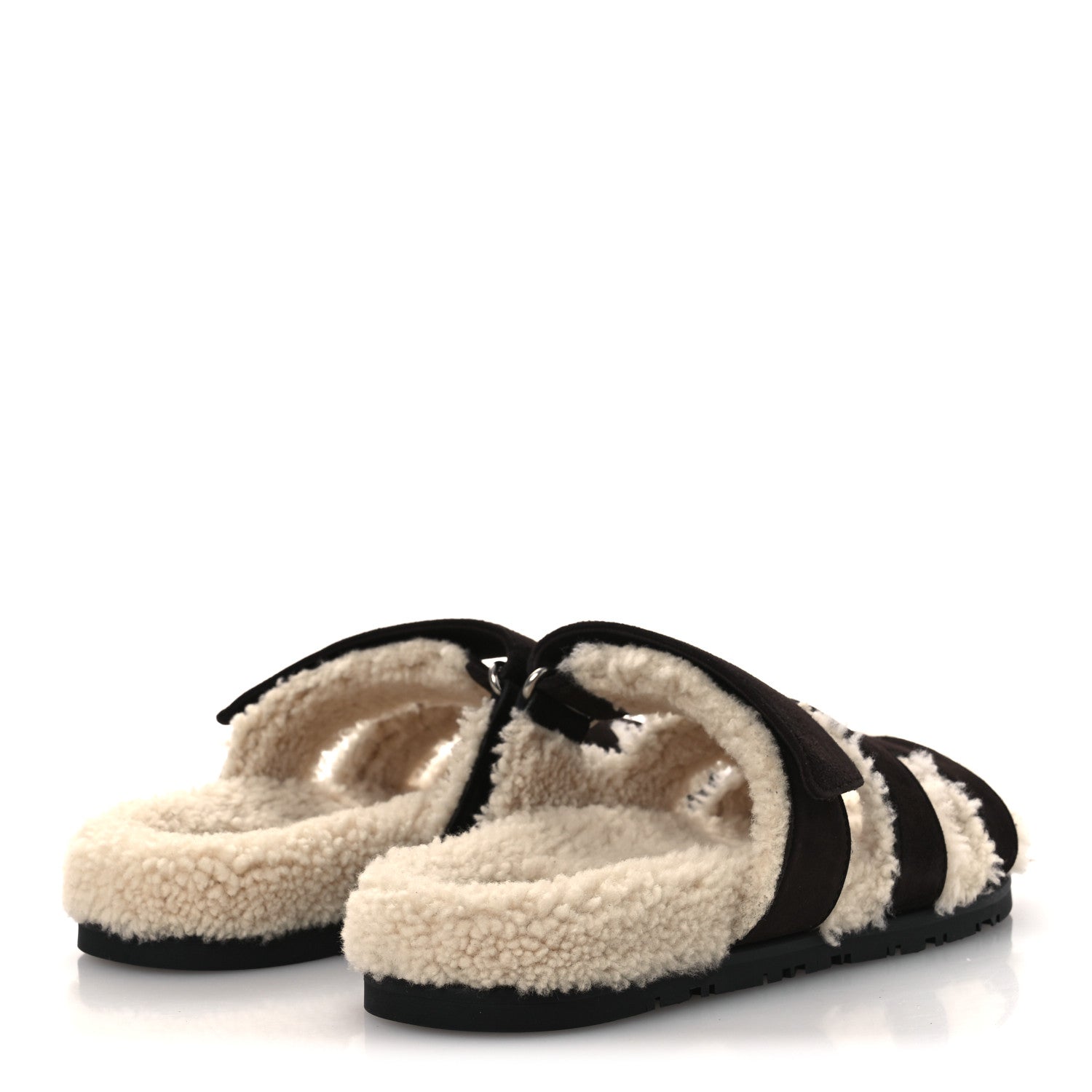 Hermes Suede Goatskin Woolskin Womens Chypre Sandals 38.5 Marron Ebene 5 of 10