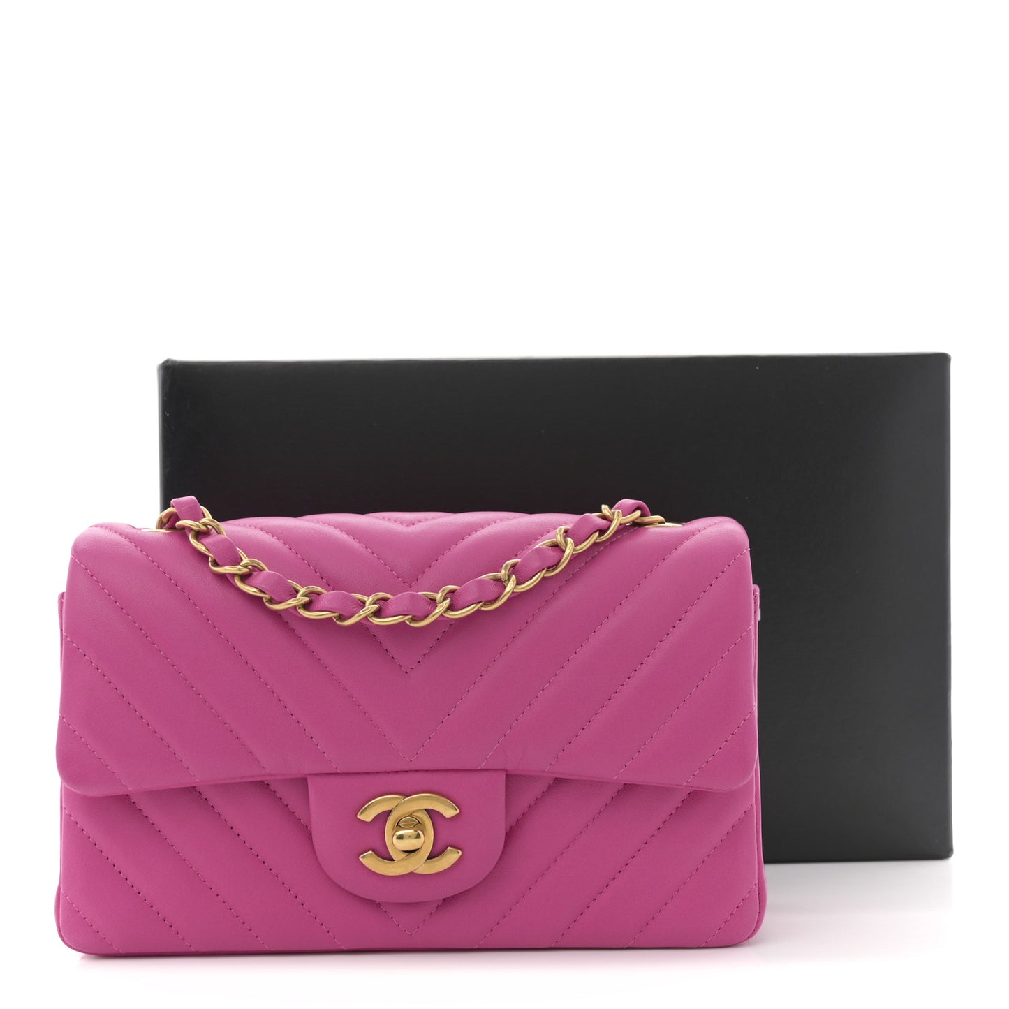 Lambskin Chevron Quilted Mini Rectangular Flap Pink