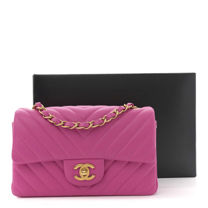 Chanel Lambskin Chevron Quilted Mini Rectangular Flap Pink 11 of 11