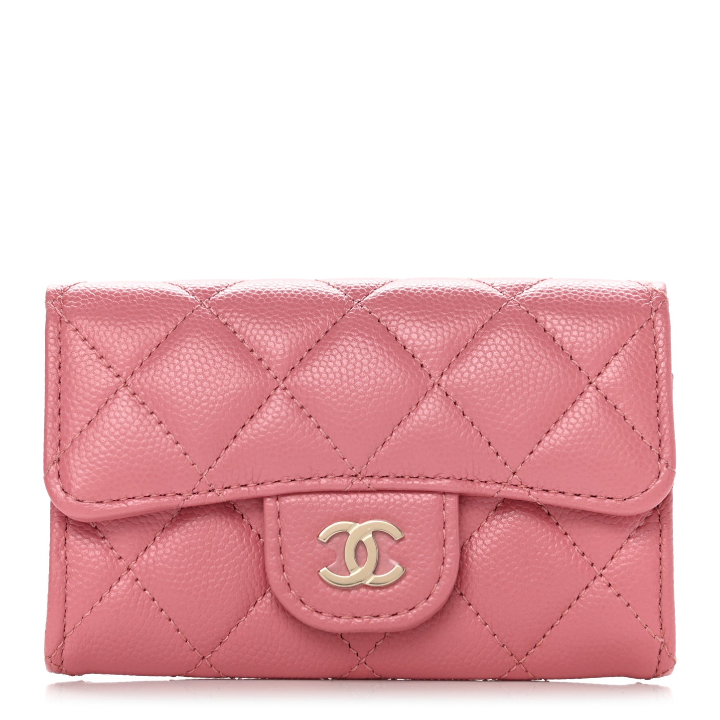 Caviar Quilted Flap Card Holder Wallet Pink
