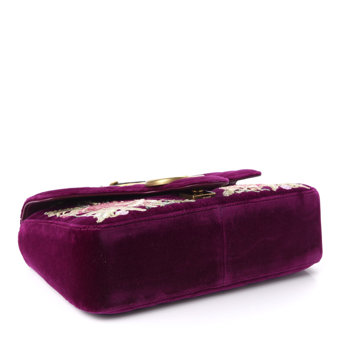 Velvet Matelasse Embroidered Small GG Marmont Shoulder Bag Fuchsia Violet Cyclamen