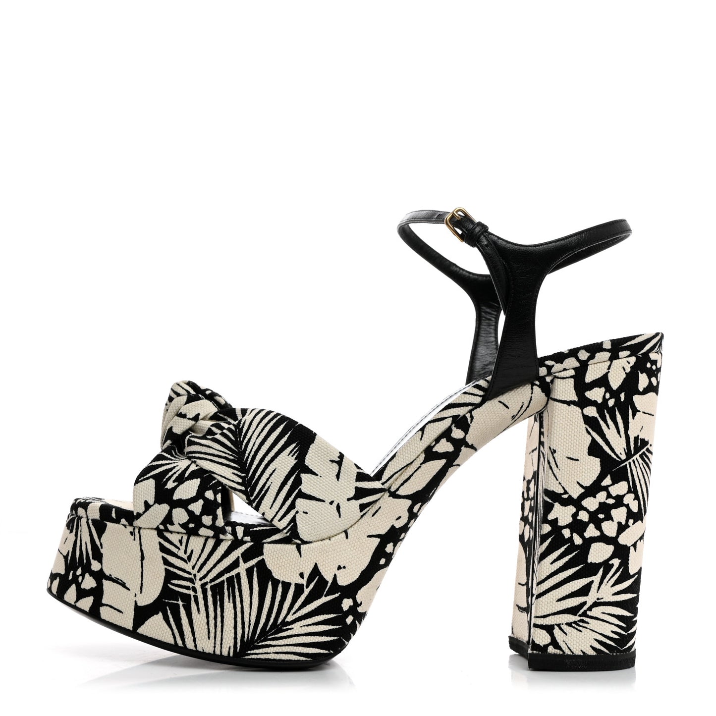 Canvas Floral Bianca 125 Platform Sandals 40 Black White