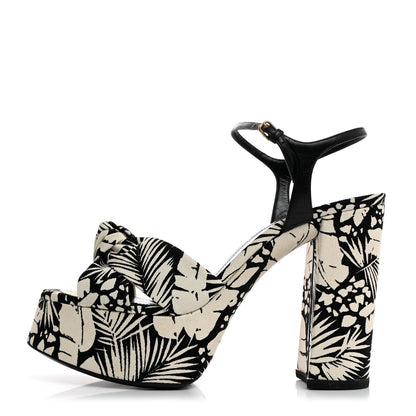 Saint Laurent Canvas Floral Bianca 125 Platform Sandals 40 Black White 1 of 8