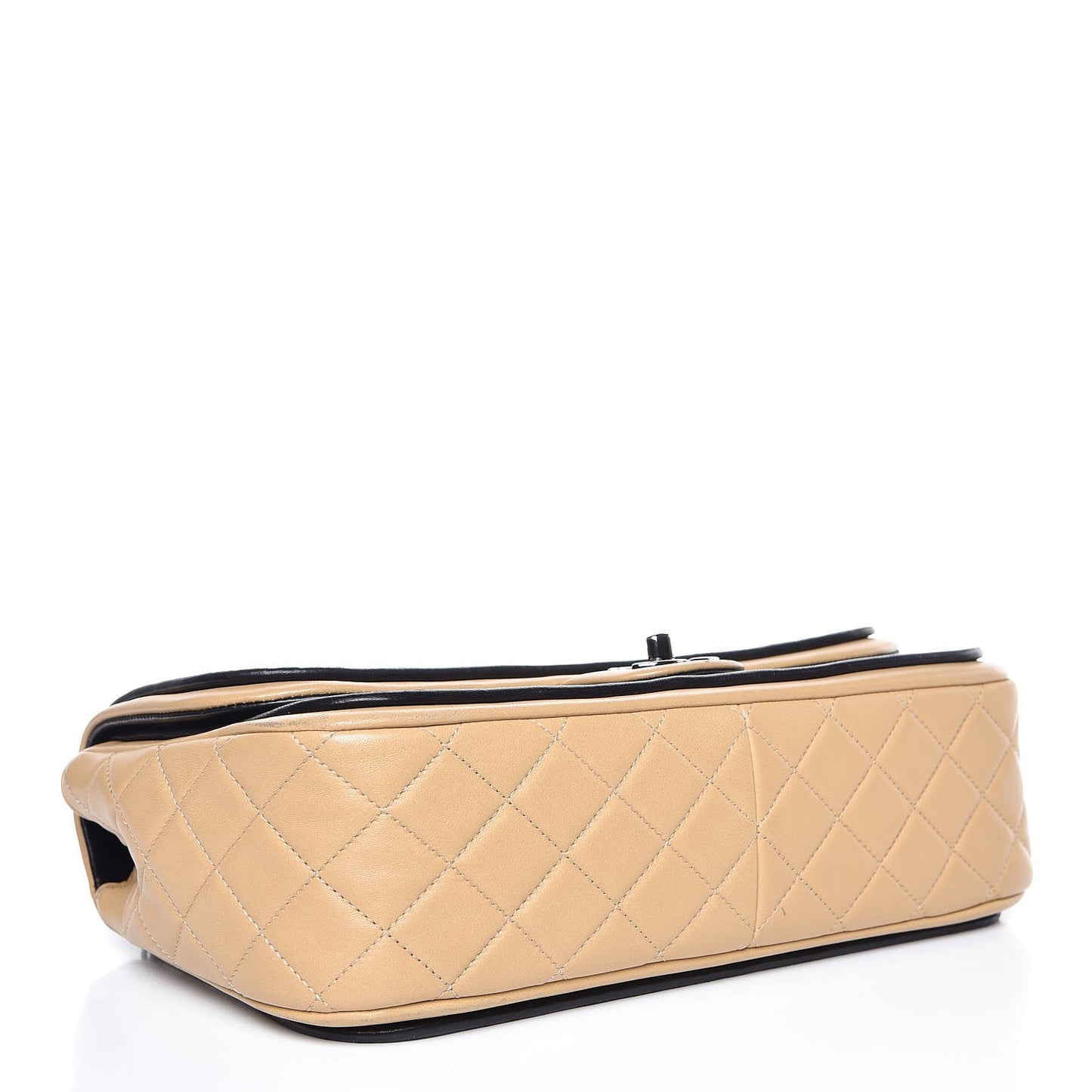 Lambskin Quilted Large Twist Two Tone Flap Bag Black Beige