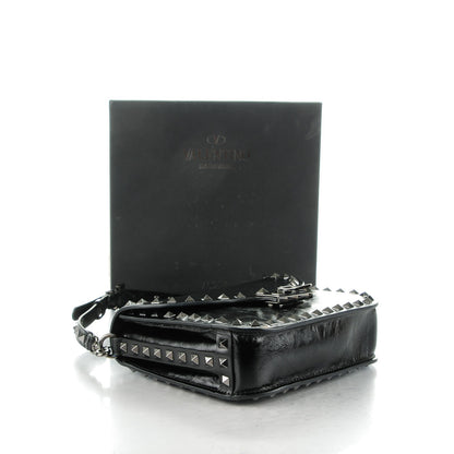 Valentino Garavani Craquele Calfskin Rockstud Shoulder Flap Messenger Bag Black 4 of 7