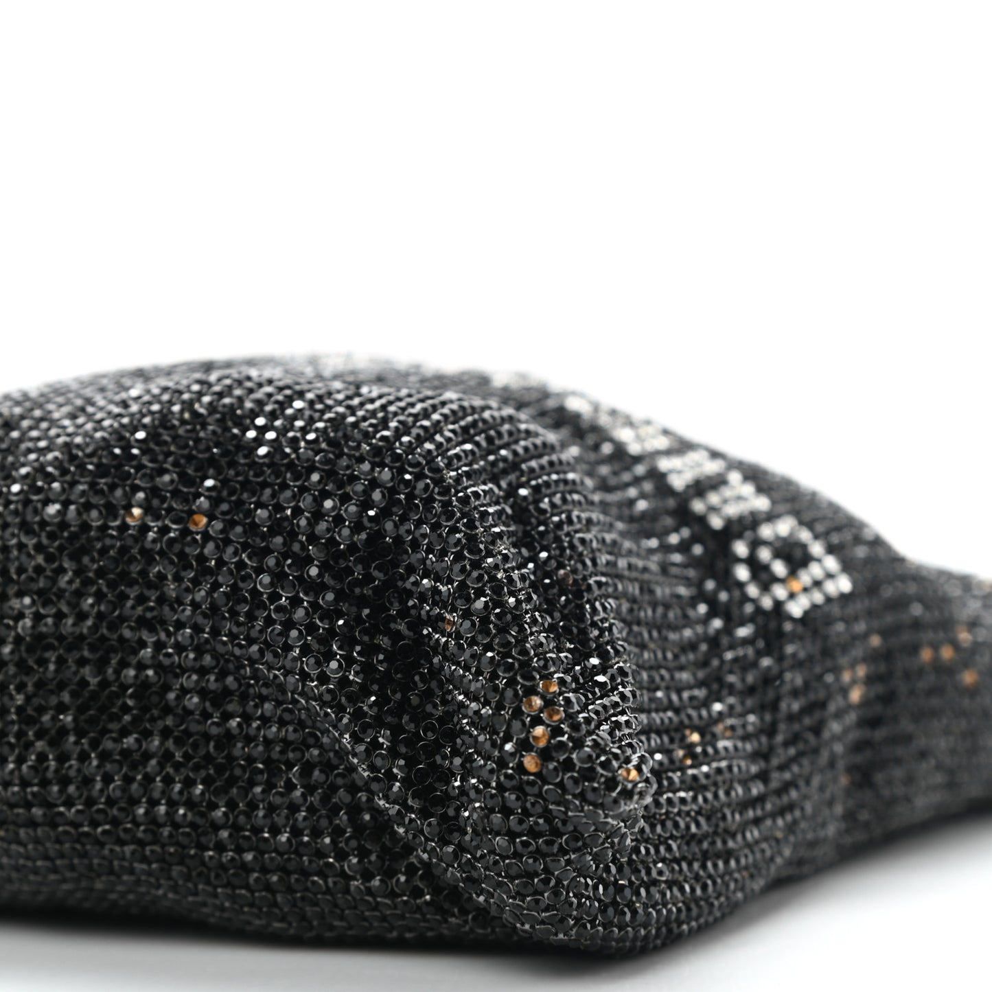 Rhinestone Chain Mesh Wanglock Logo Pouch Black White