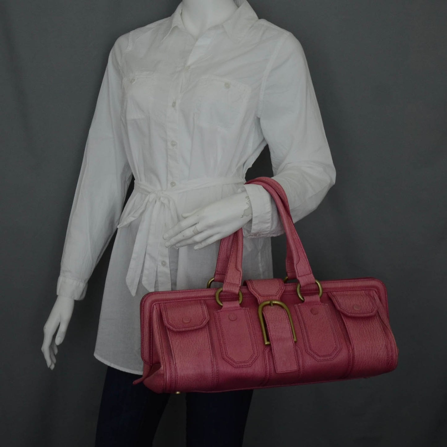 Leather Large Ella Framed Satchel Pink