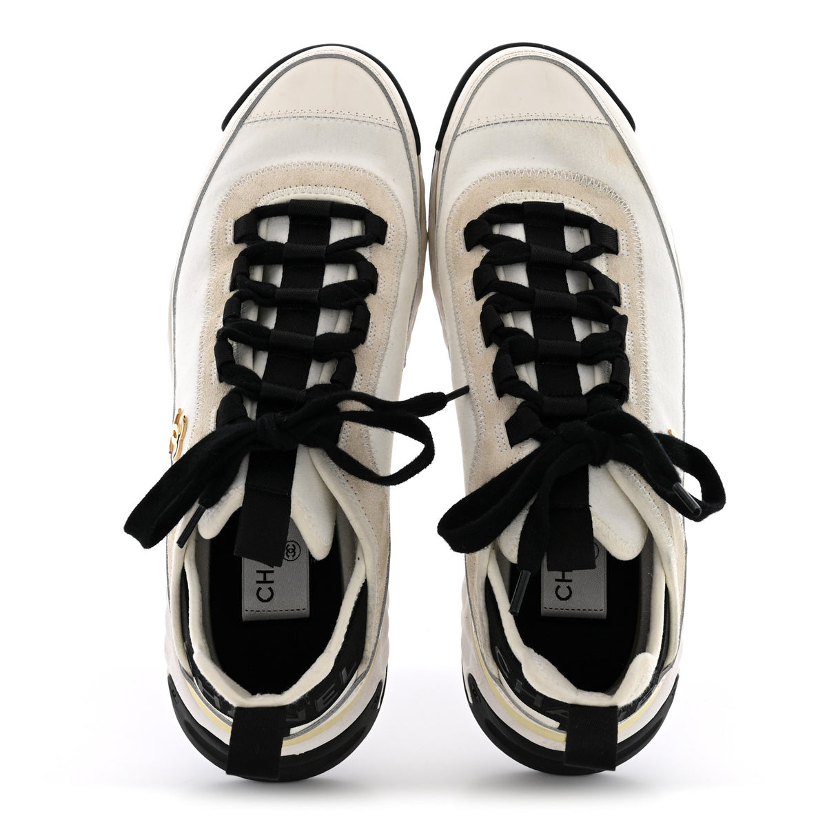 Chanel Velvet Calfskin Mixed Fibers CC Sneakers 40 Ivory Black 2 of 11