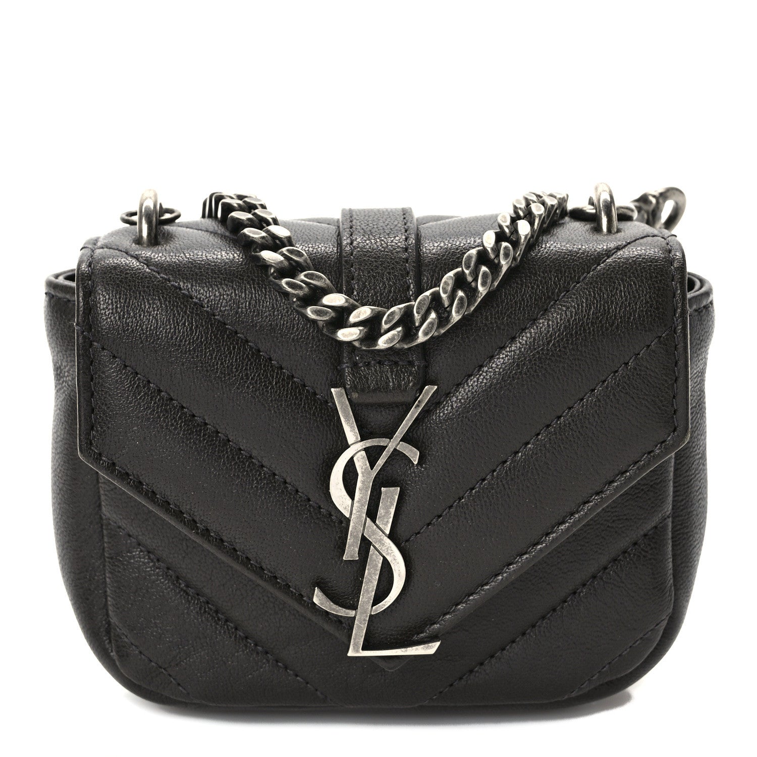 Saint Laurent Sheepskin Matelasse Chevron Monogram Mini College Bag Dark Anthracite 1 of 10