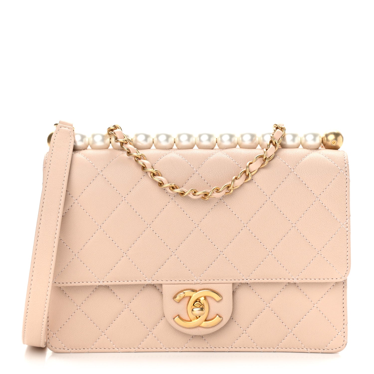 Chanel Lambskin Quilted Small Chic Pearls Flap Beige 1 of 13