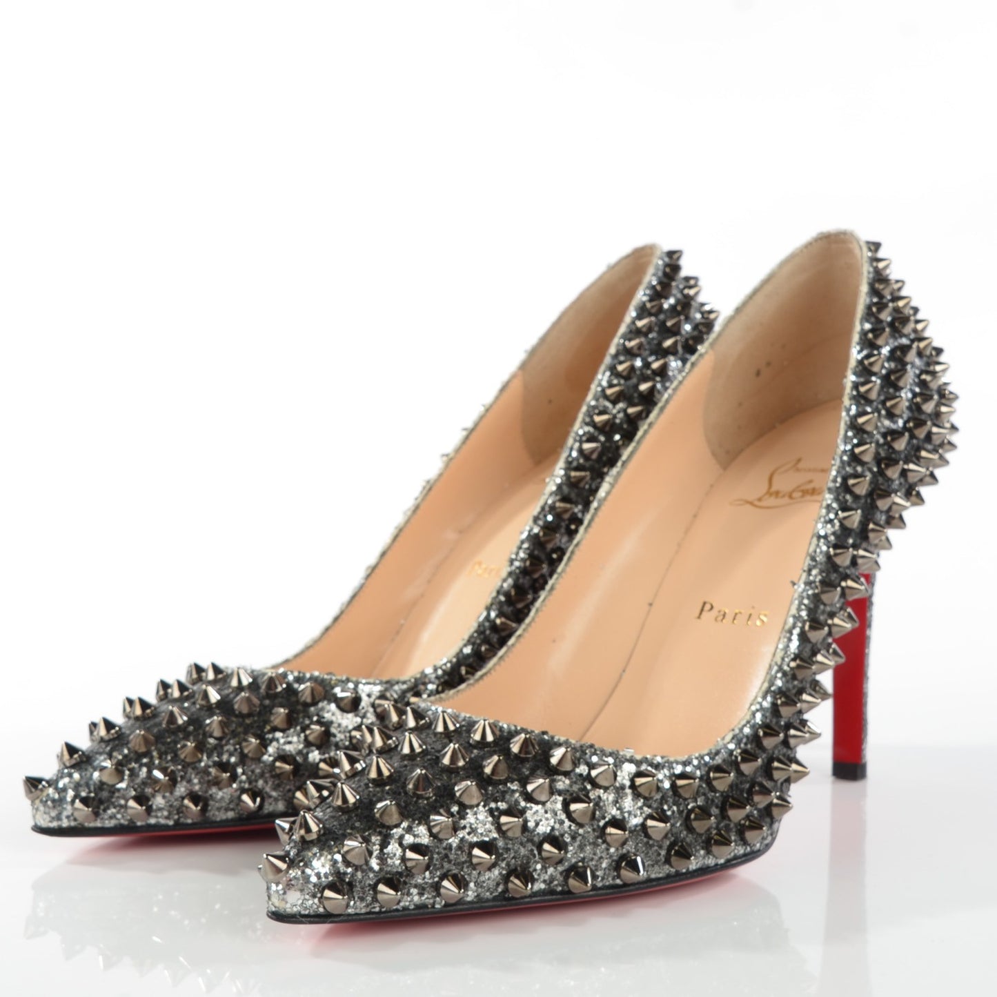 Glitter Pigalle Spikes 100 Pumps 38.5 Silver Gun Metal