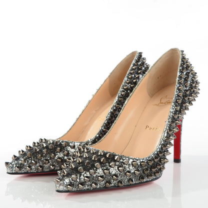 Christian Louboutin Glitter Pigalle Spikes 100 Pumps 38.5 Silver Gun Metal 3 of 7