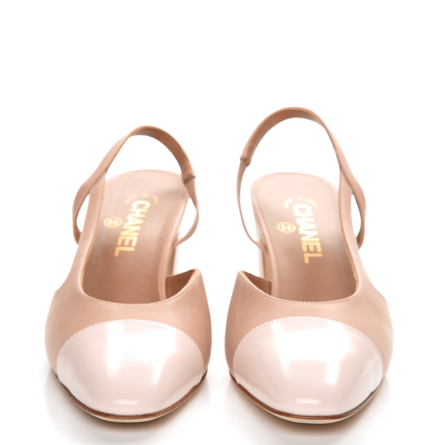 Calfskin Patent Cap Toe CC Slingback Sandals 39.5 Beige Pink