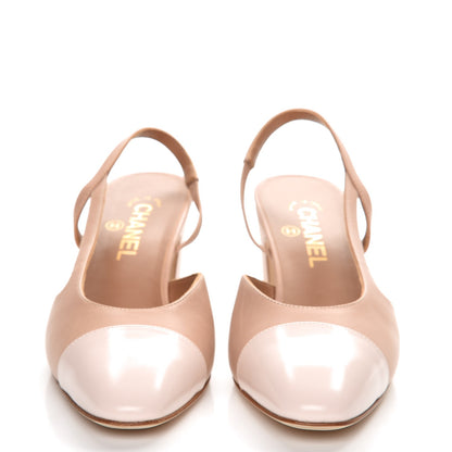 Chanel Calfskin Patent Cap Toe CC Slingback Sandals 39.5 Beige Pink 2 of 8