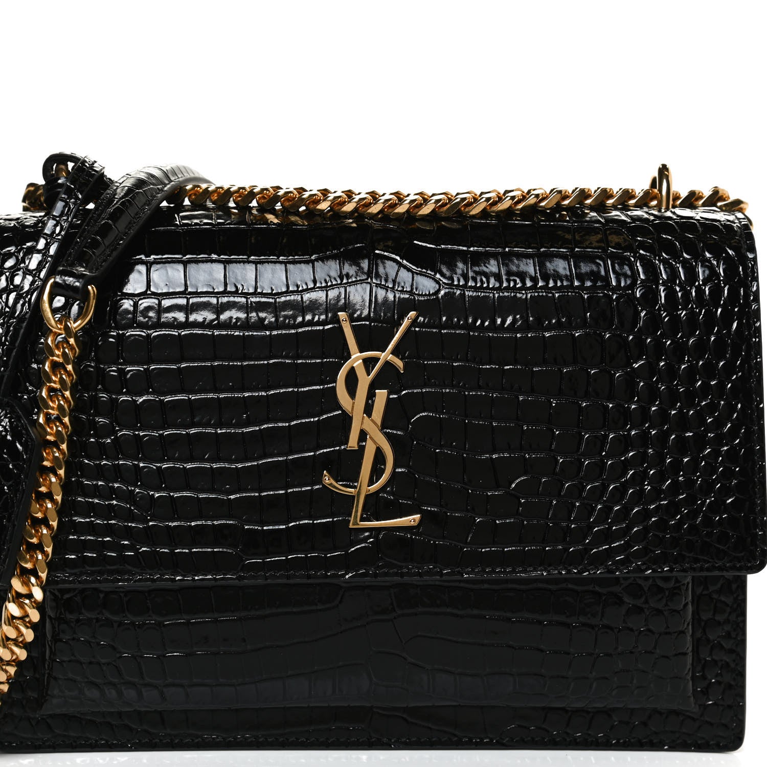Saint Laurent Calfskin Crocodile Embossed Medium Monogram Sunset Black 9 of 11
