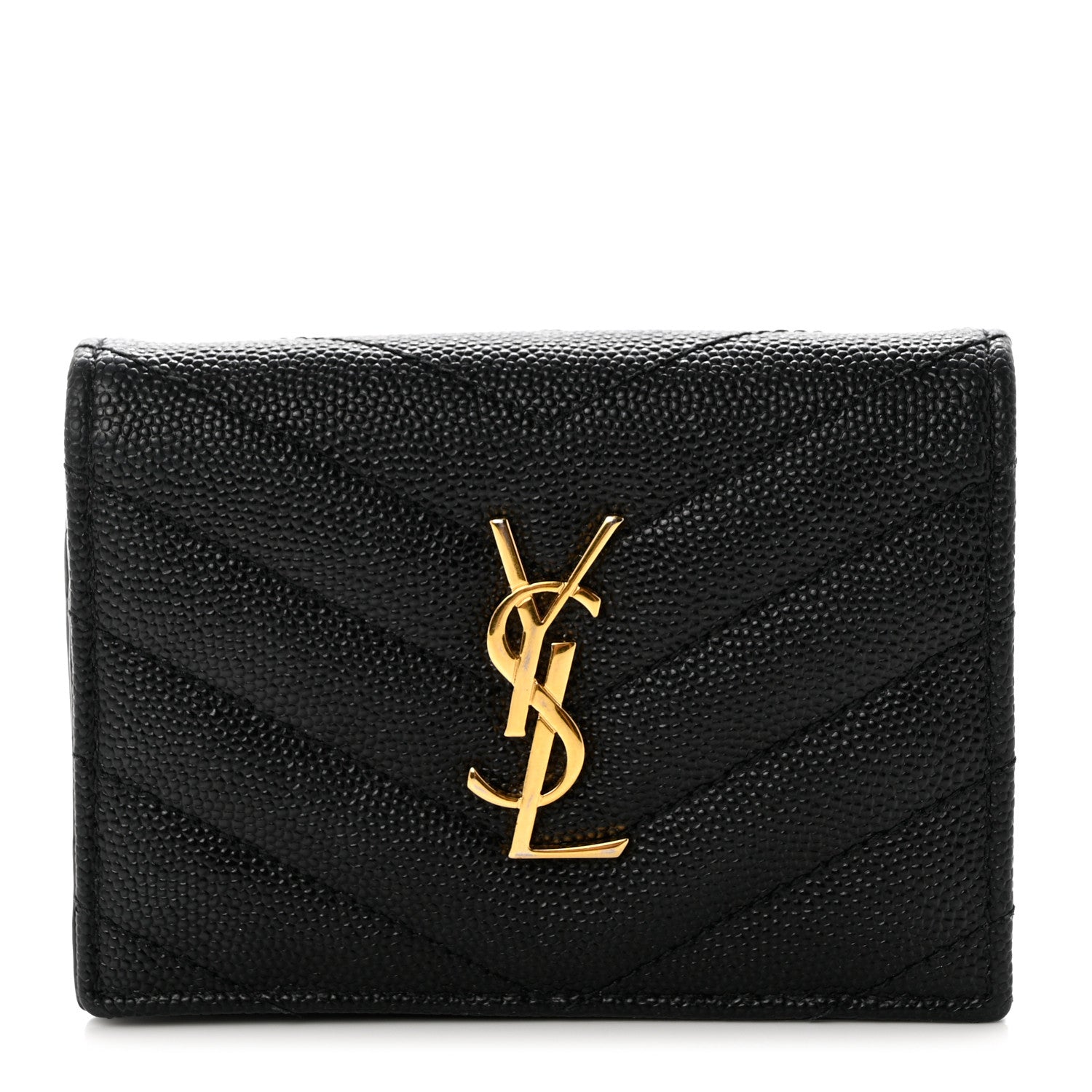 Saint Laurent Grain De Poudre Matelasse Chevron Monogram Card Case Black 1 of 7
