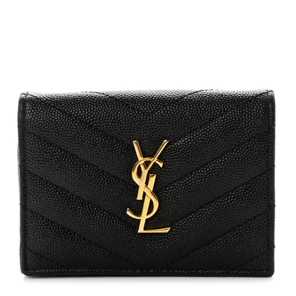 Saint Laurent Grain De Poudre Matelasse Chevron Monogram Card Case Black 1 of 7