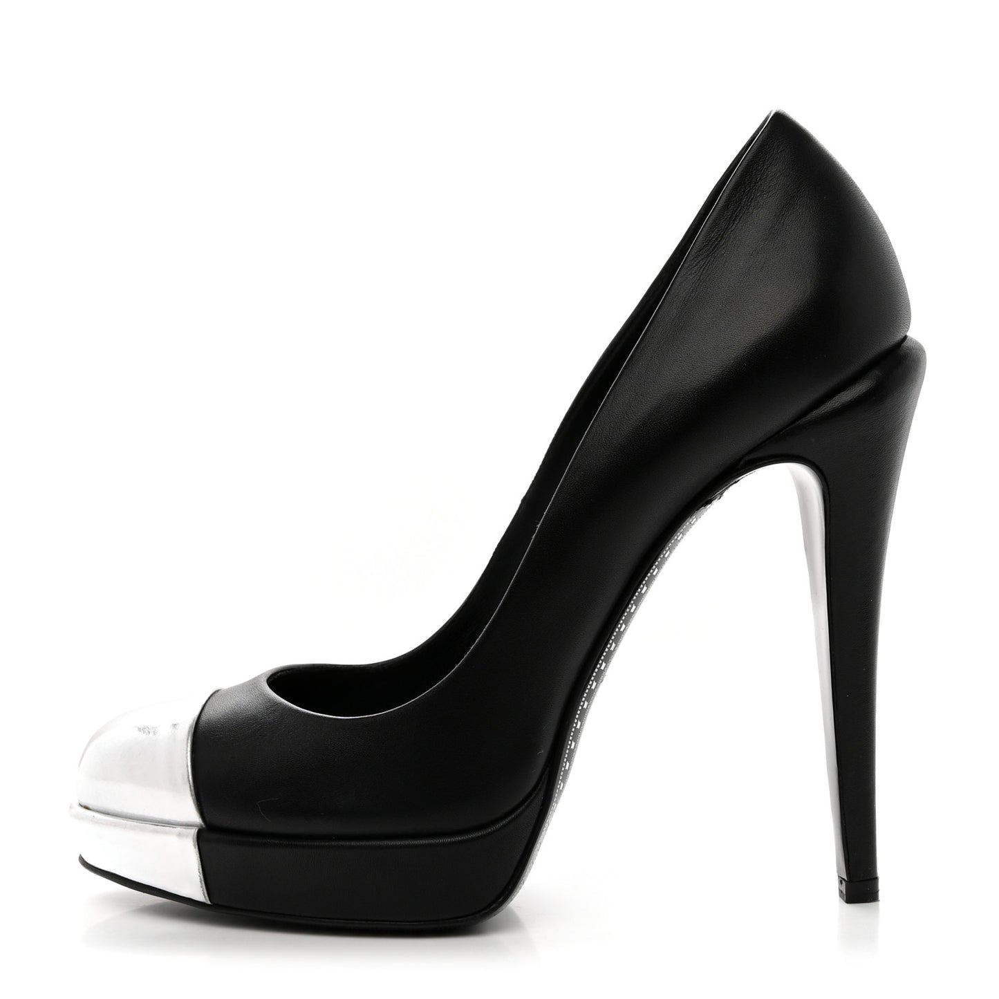 Calfskin Cap Toe CC Pumps 39 Black Silver