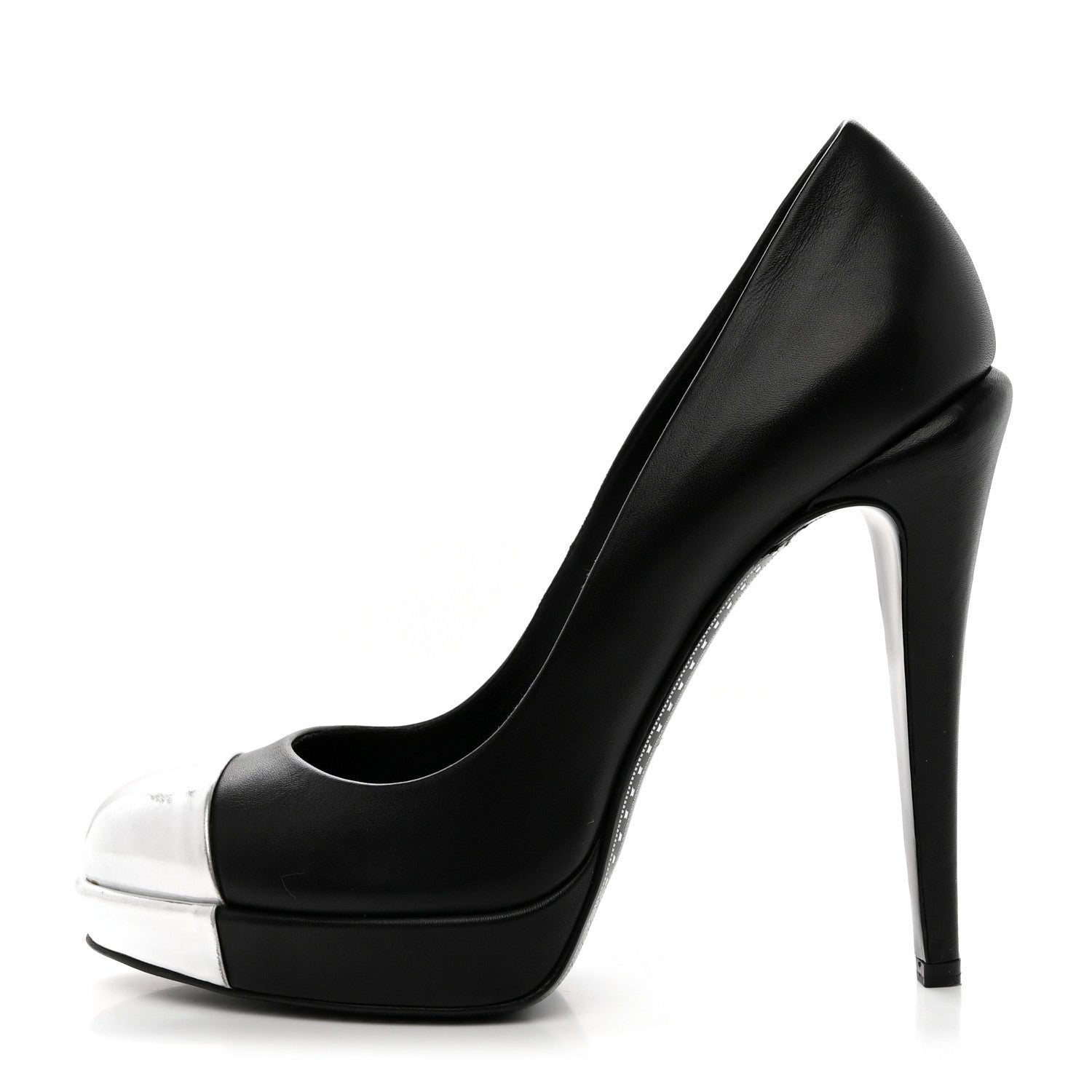 Chanel Calfskin Cap Toe CC Pumps 39 Black Silver 1 of 15