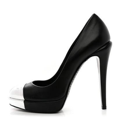Chanel Calfskin Cap Toe CC Pumps 39 Black Silver 1 of 15