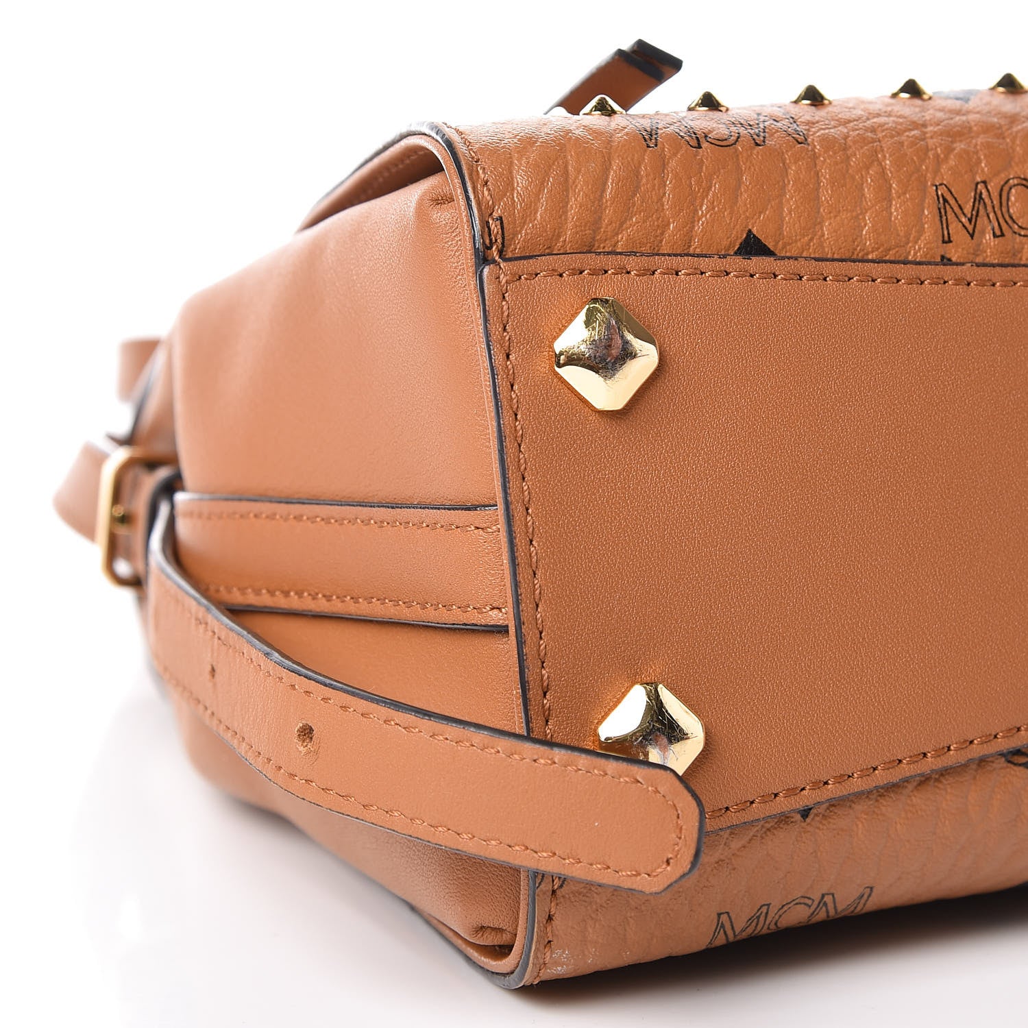 MCM Visetos Swarovski Crystal Studded Satchel Cognac 8 of 9