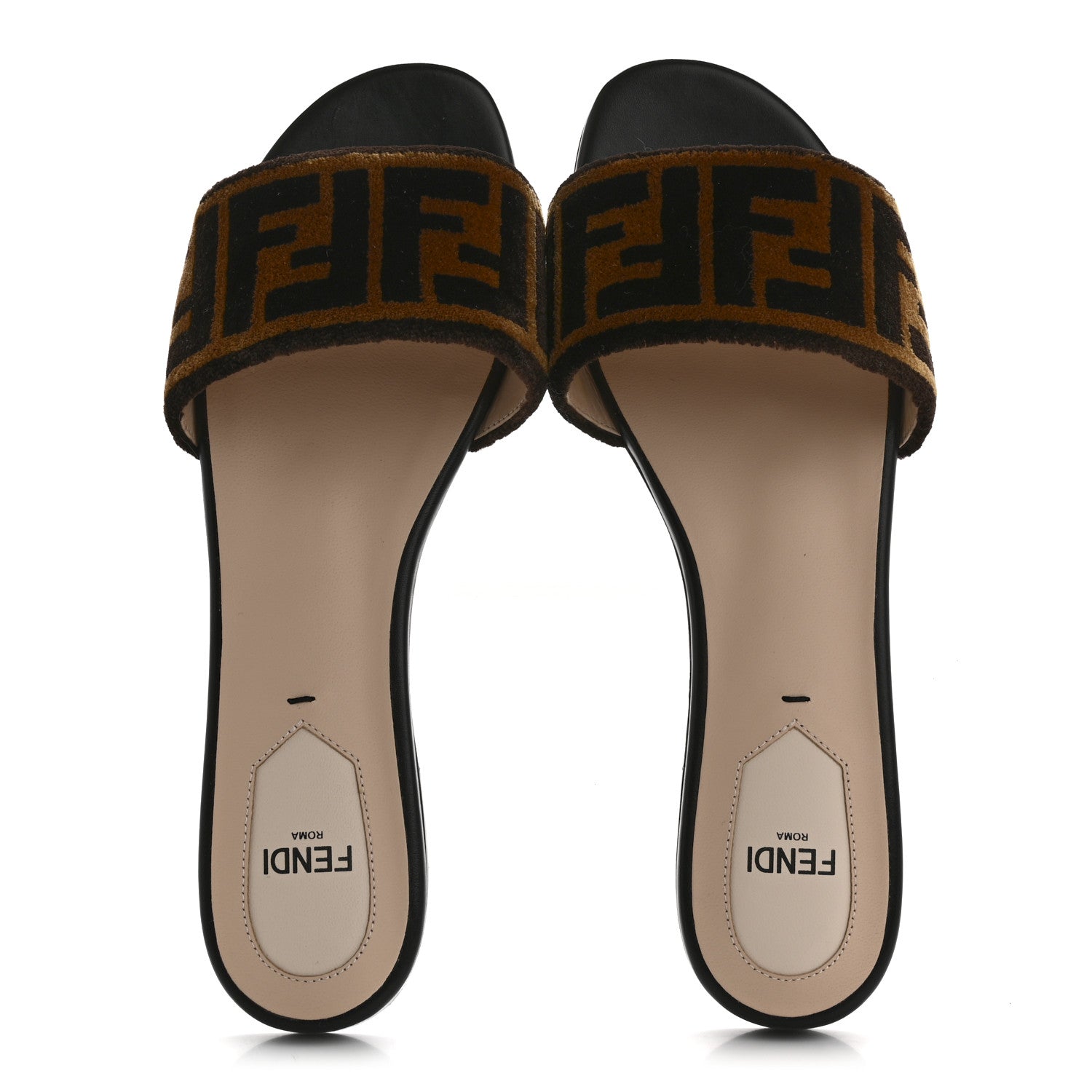 Fendi Velvet FF Flat Slide Sandals 36.5 Tobacco 2 of 8