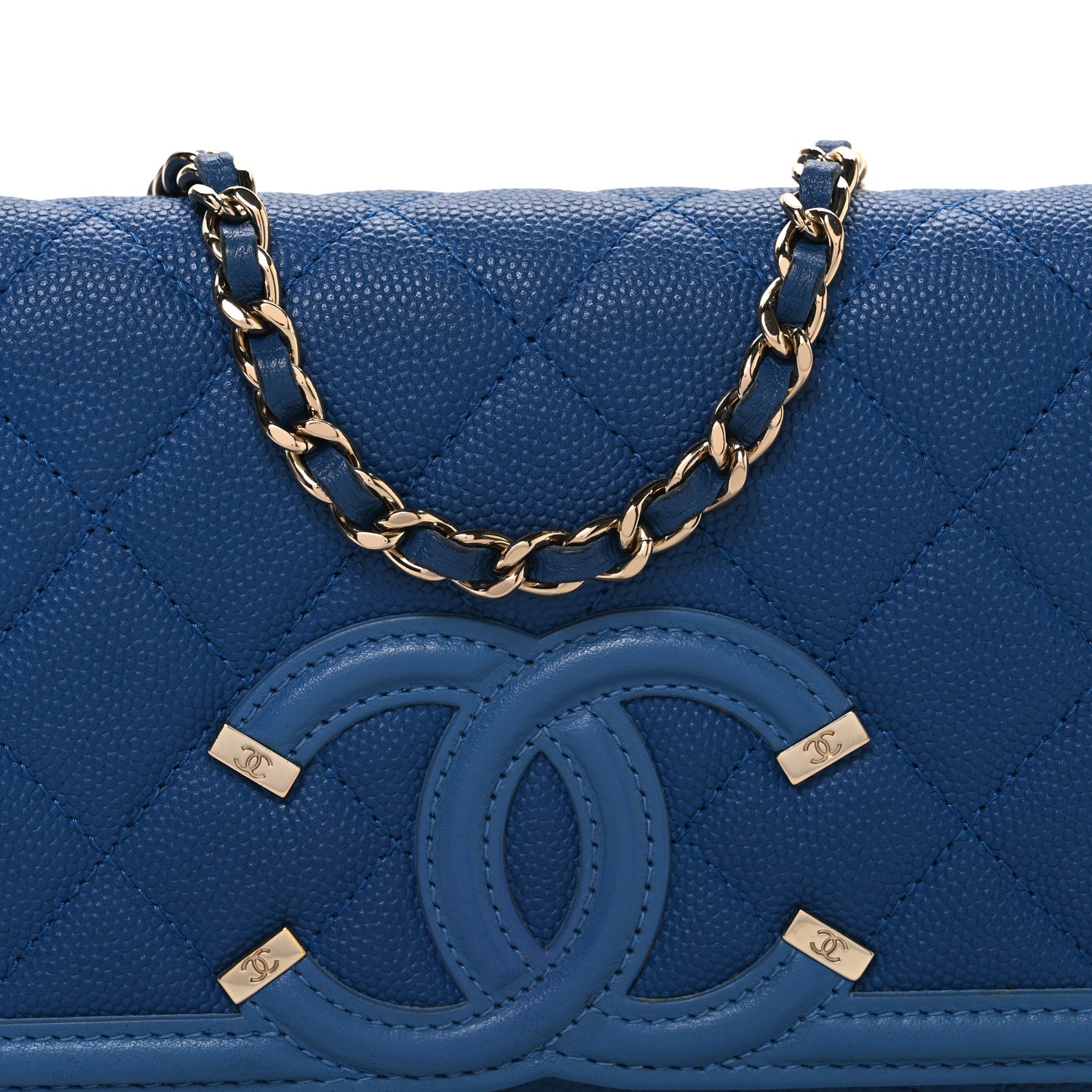 Chanel Caviar Quilted CC Filigree Wallet On Chain WOC Blue 9 of 11