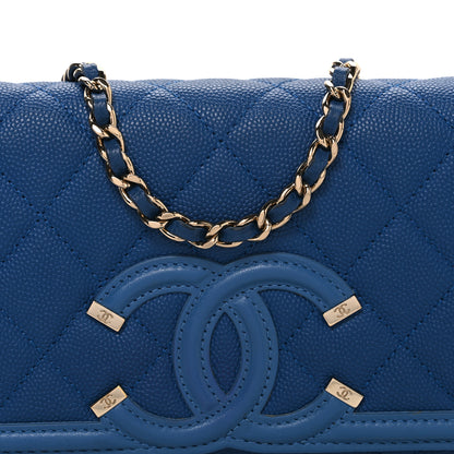 Chanel Caviar Quilted CC Filigree Wallet On Chain WOC Blue 9 of 11