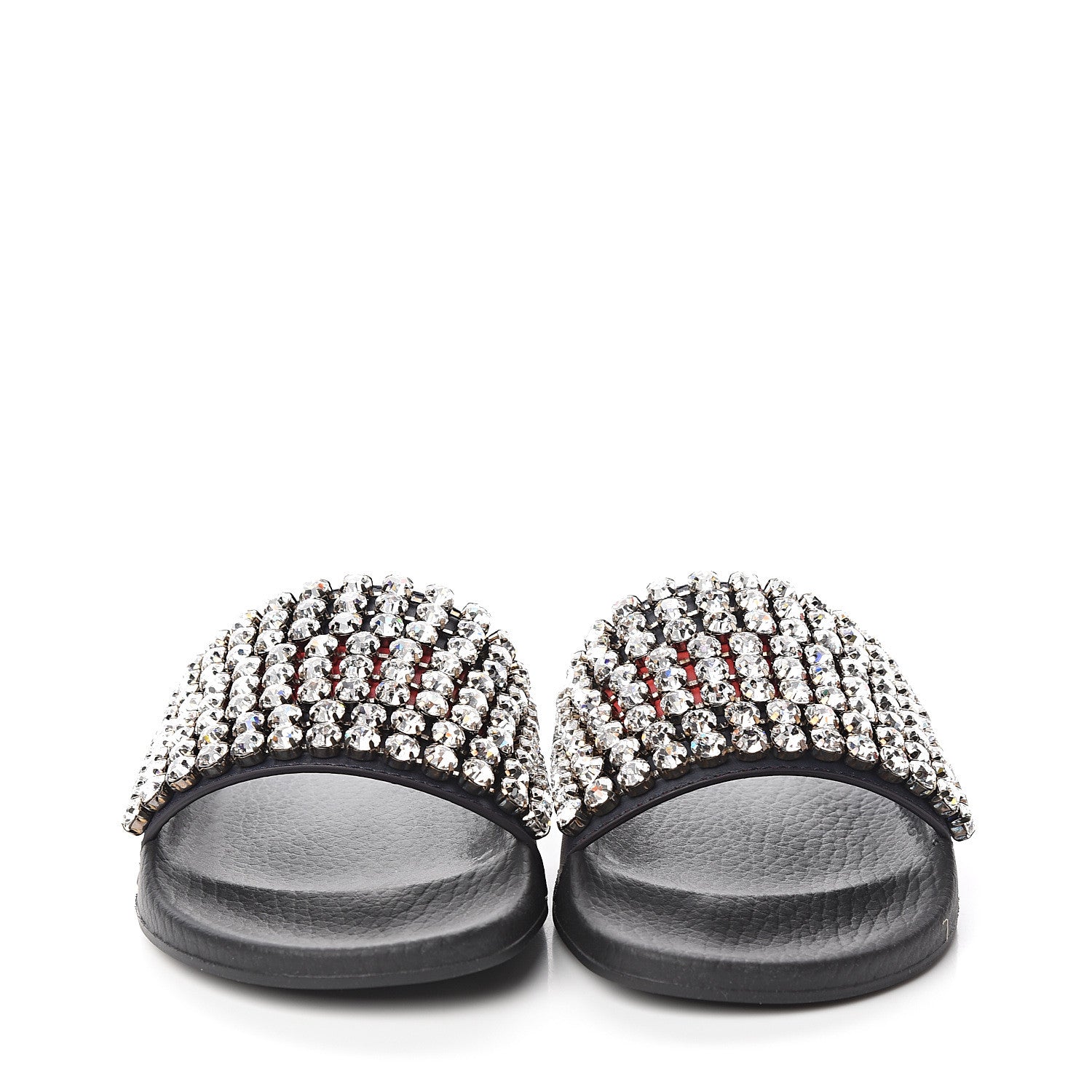Gucci Calfskin Crystal Embellished Web Slide Sandals 37 Blue Red 2 of 8