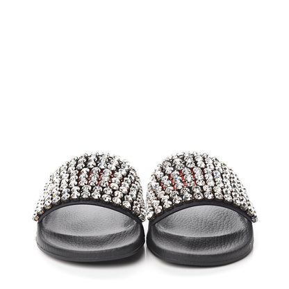 Gucci Calfskin Crystal Embellished Web Slide Sandals 37 Blue Red 2 of 8