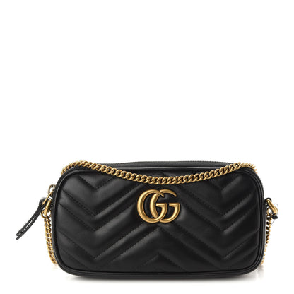 Gucci Calfskin Matelasse Mini GG Marmont Chain Crossbody Bag Black 1 of 10