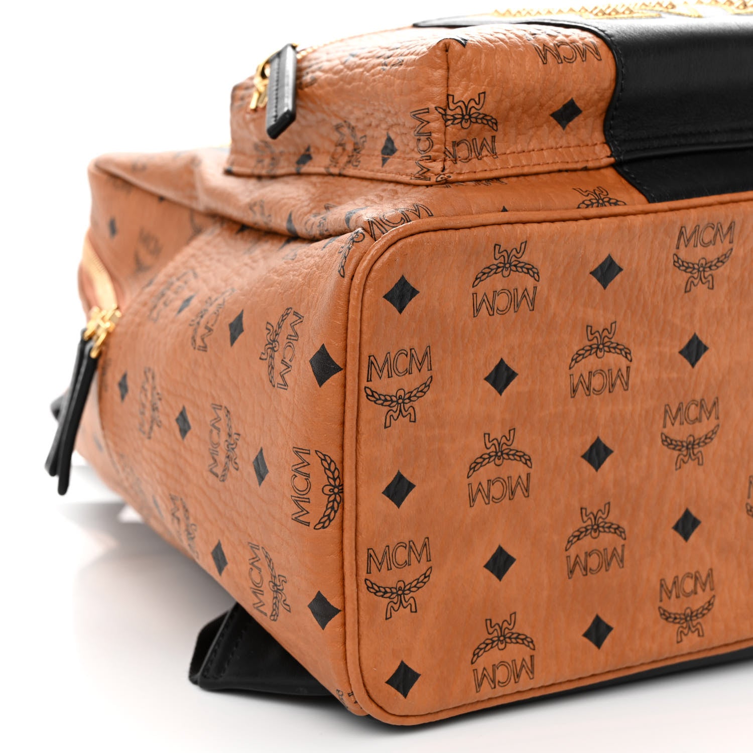 MCM Visetos Studded Small Studded Logo Stripe Backpack Cognac 8 of 10