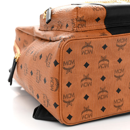 MCM Visetos Studded Small Studded Logo Stripe Backpack Cognac 8 of 10