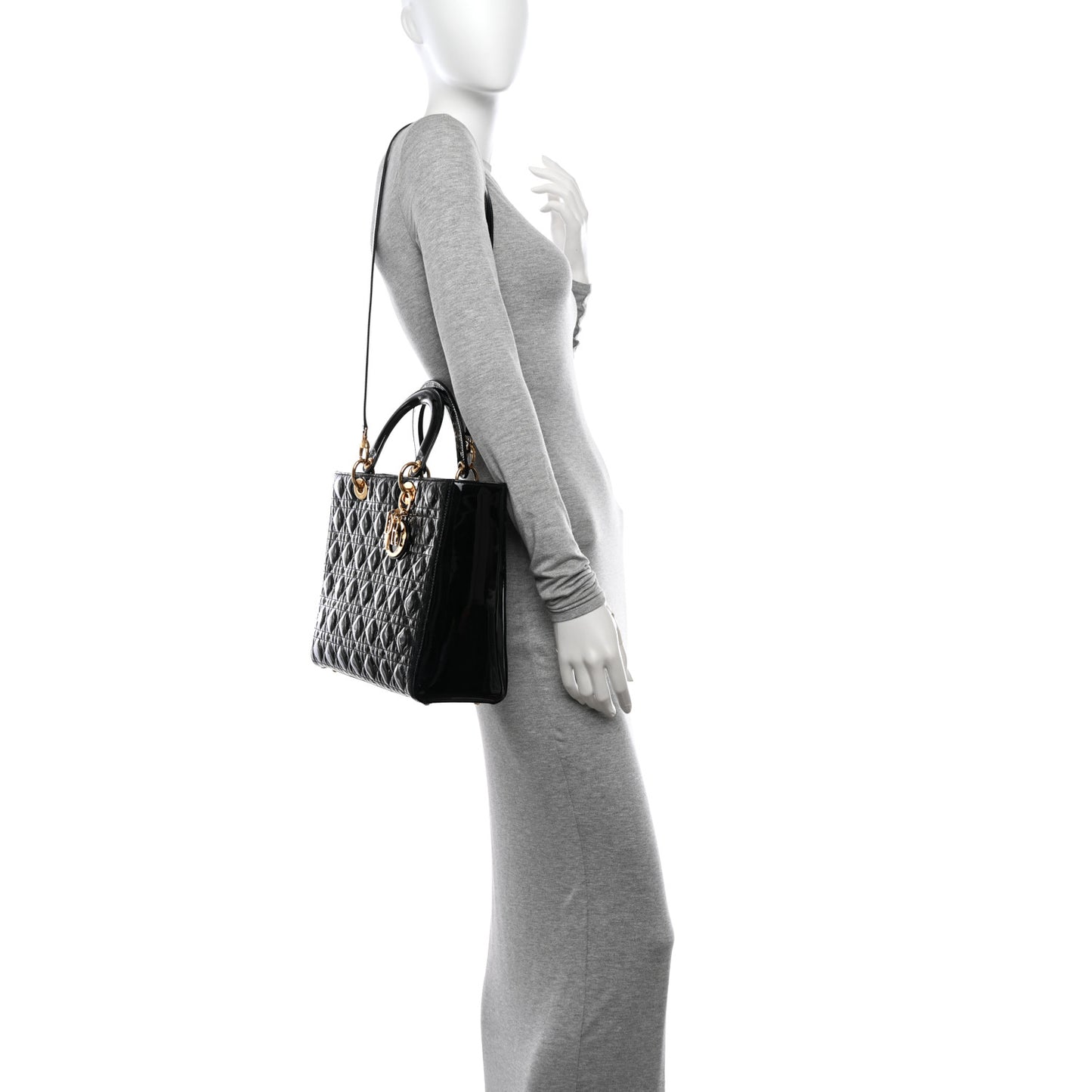 Patent Cannage Large Lady Dior Black