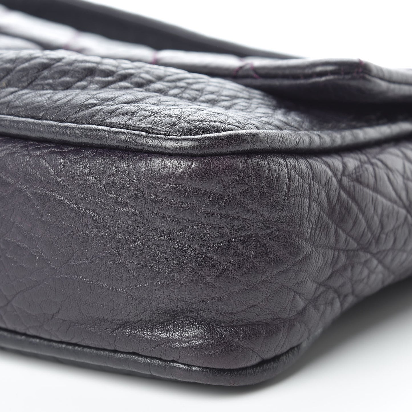 Distressed Lambskin Lady Braid Flap Dark Purple