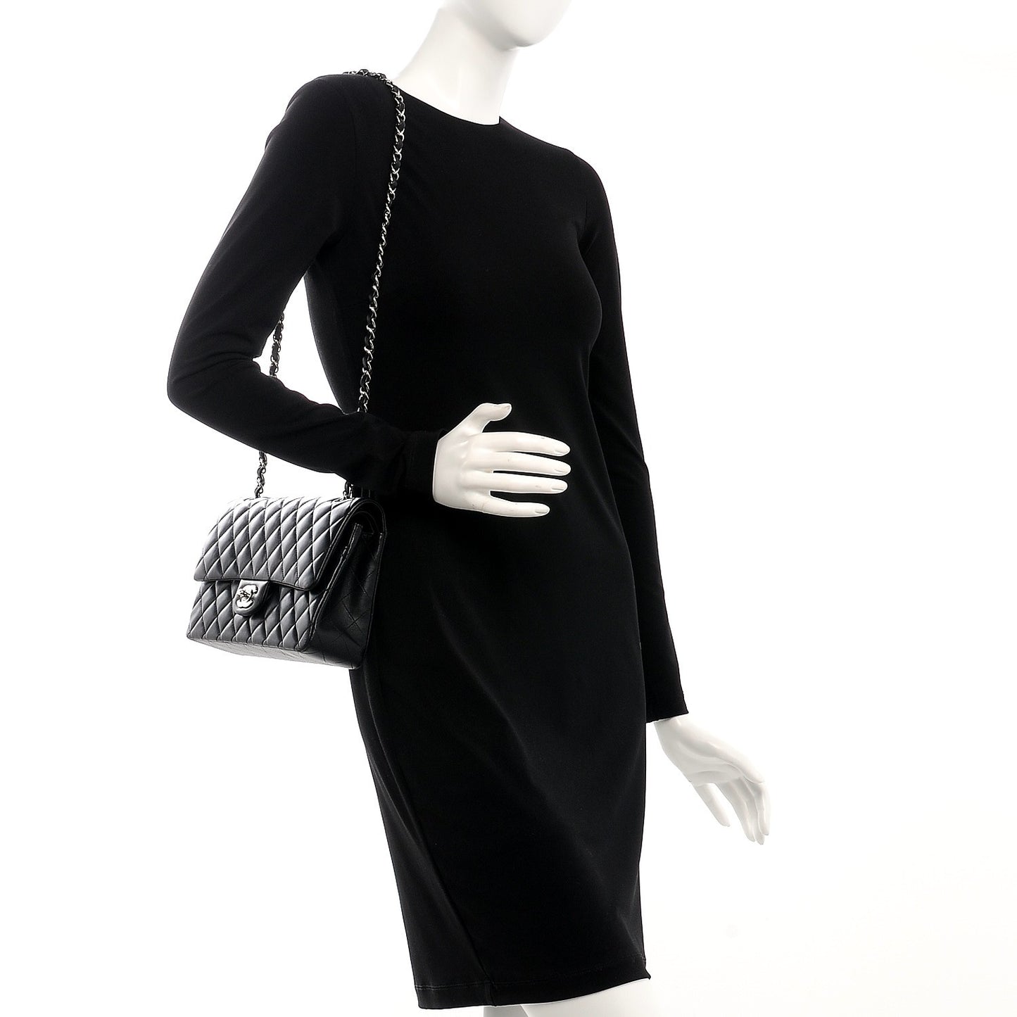 Lambskin Quilted Medium Double Flap Black