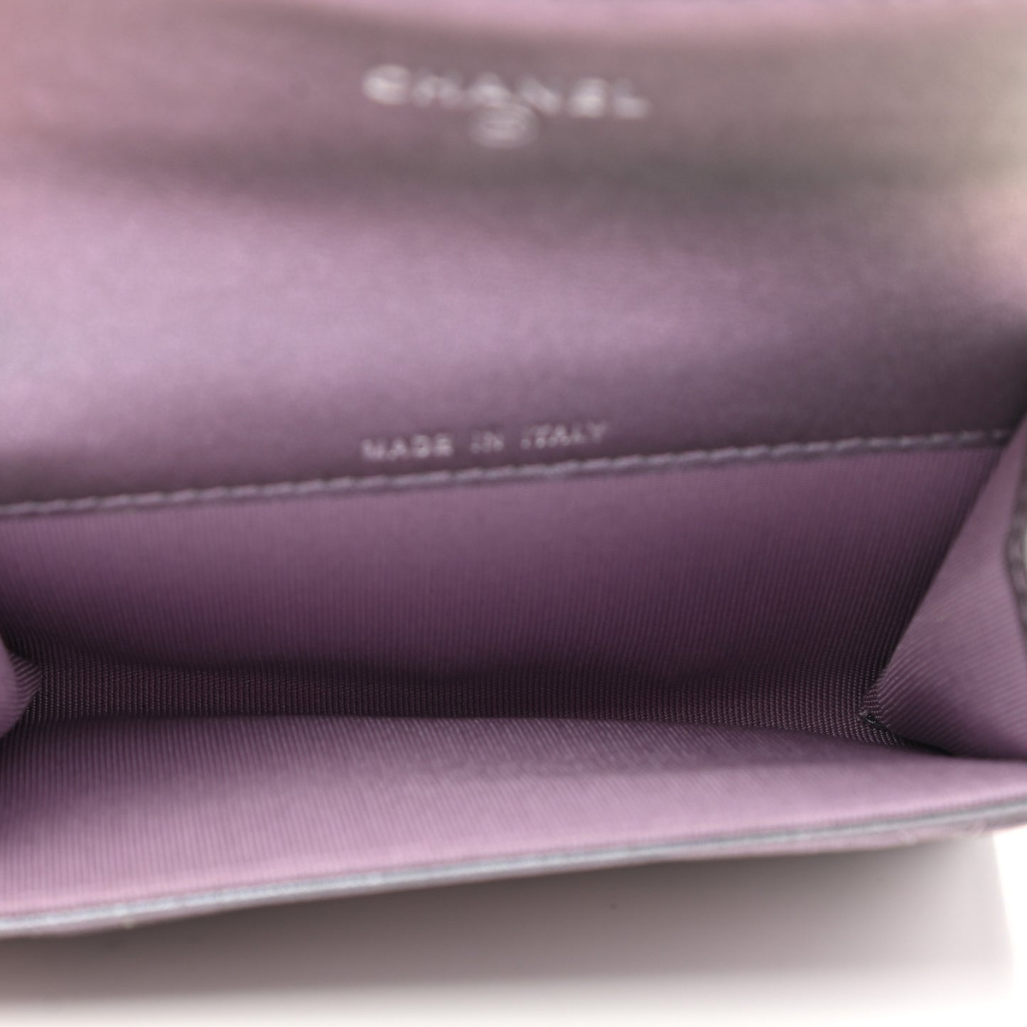 Iridescent Lambskin Quilted Reissue Flap Card Holder Light Purple