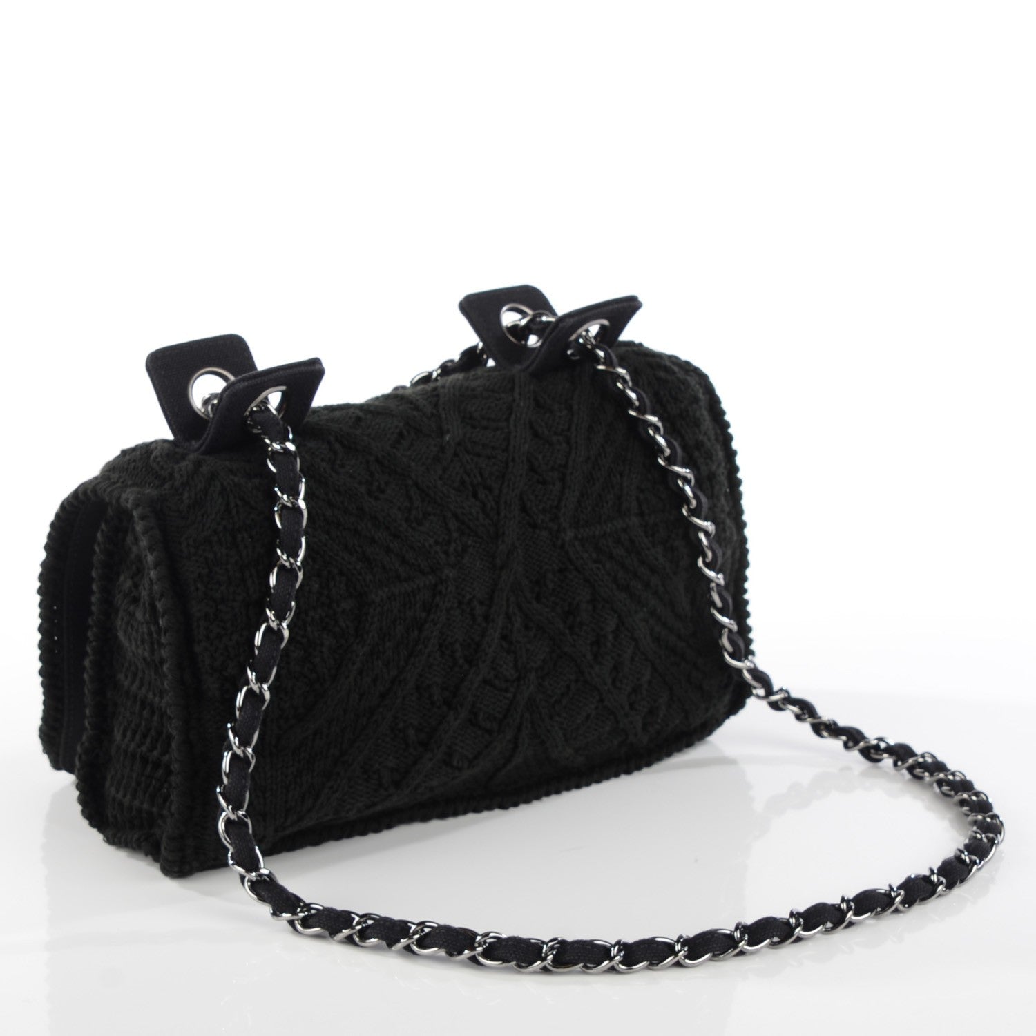 Chanel Woven Crochet Knit Medium Flap Black 3 of 7