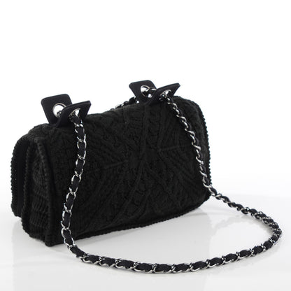 Chanel Woven Crochet Knit Medium Flap Black 3 of 7