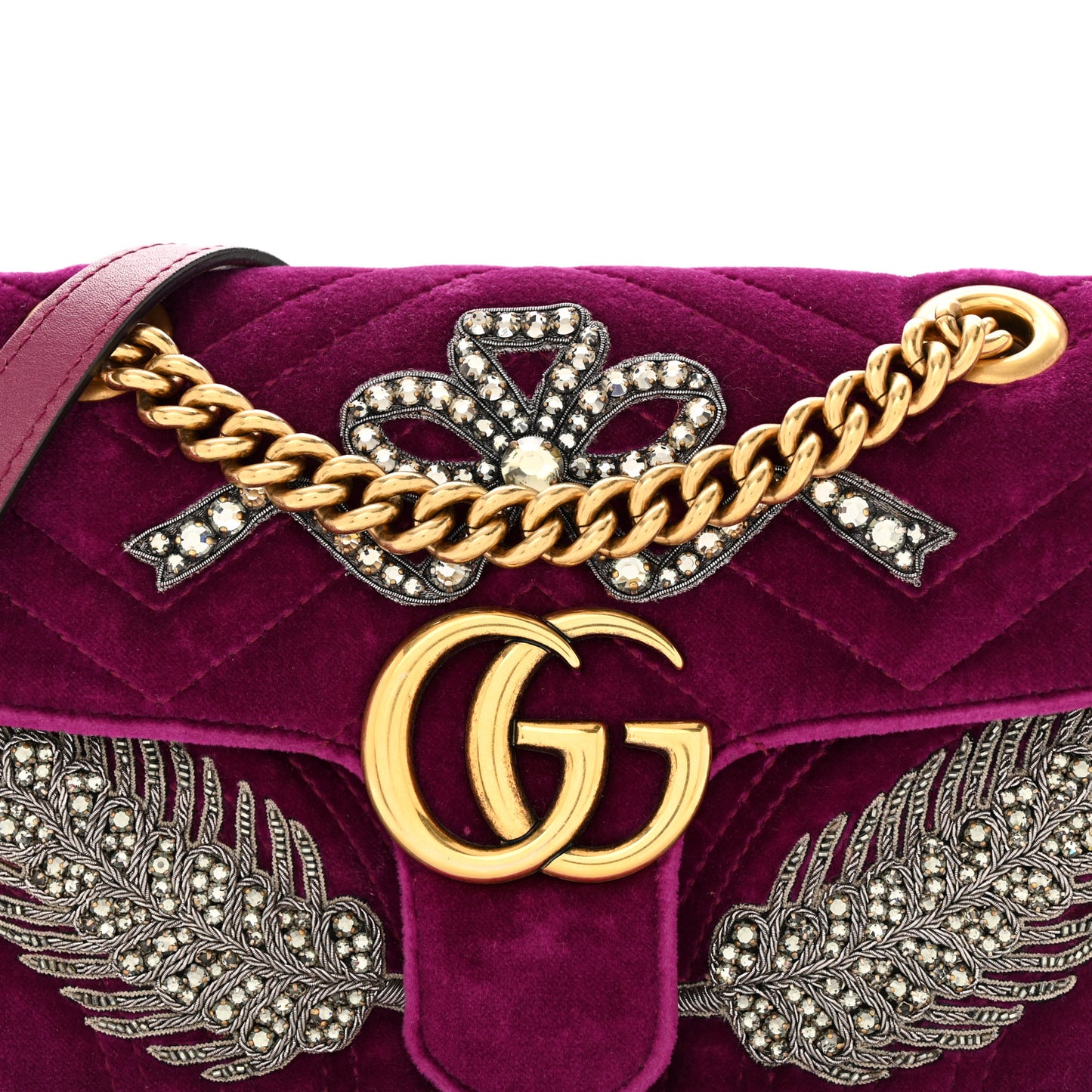 Velvet Matelasse Embroidered Mini GG Marmont Shoulder Bag Bordeaux
