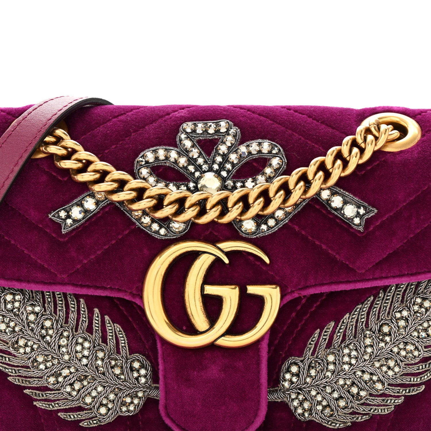 Gucci Velvet Matelasse Embroidered Mini GG Marmont Shoulder Bag Bordeaux 10 of 17